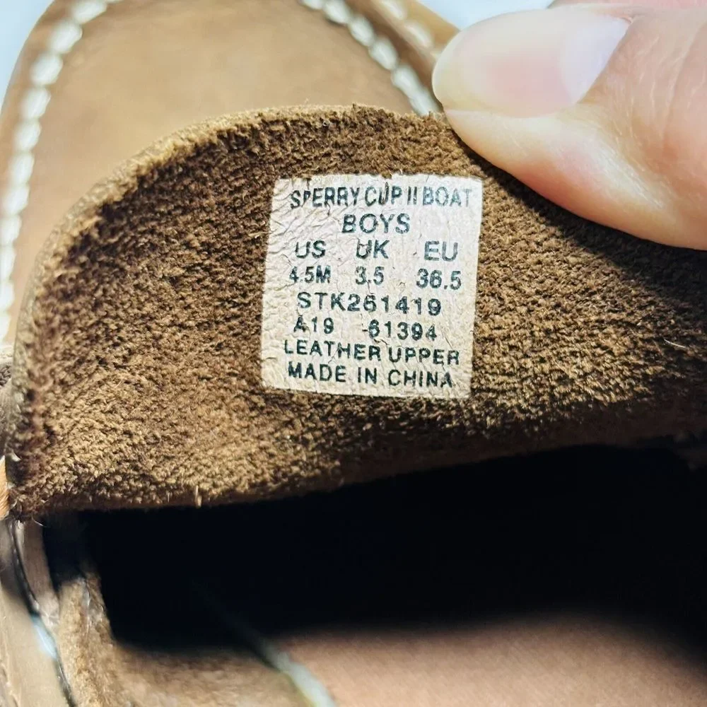 Sperry Boys Sz 4.5W Sperry Cup II Brown Leather Boat Shoes